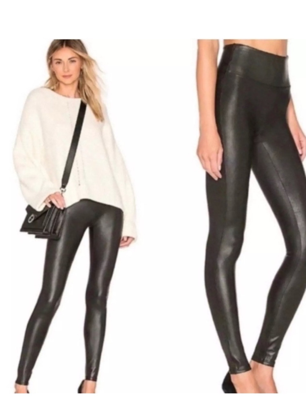 SPANX Black Faux-Leather High-Waist Leggings